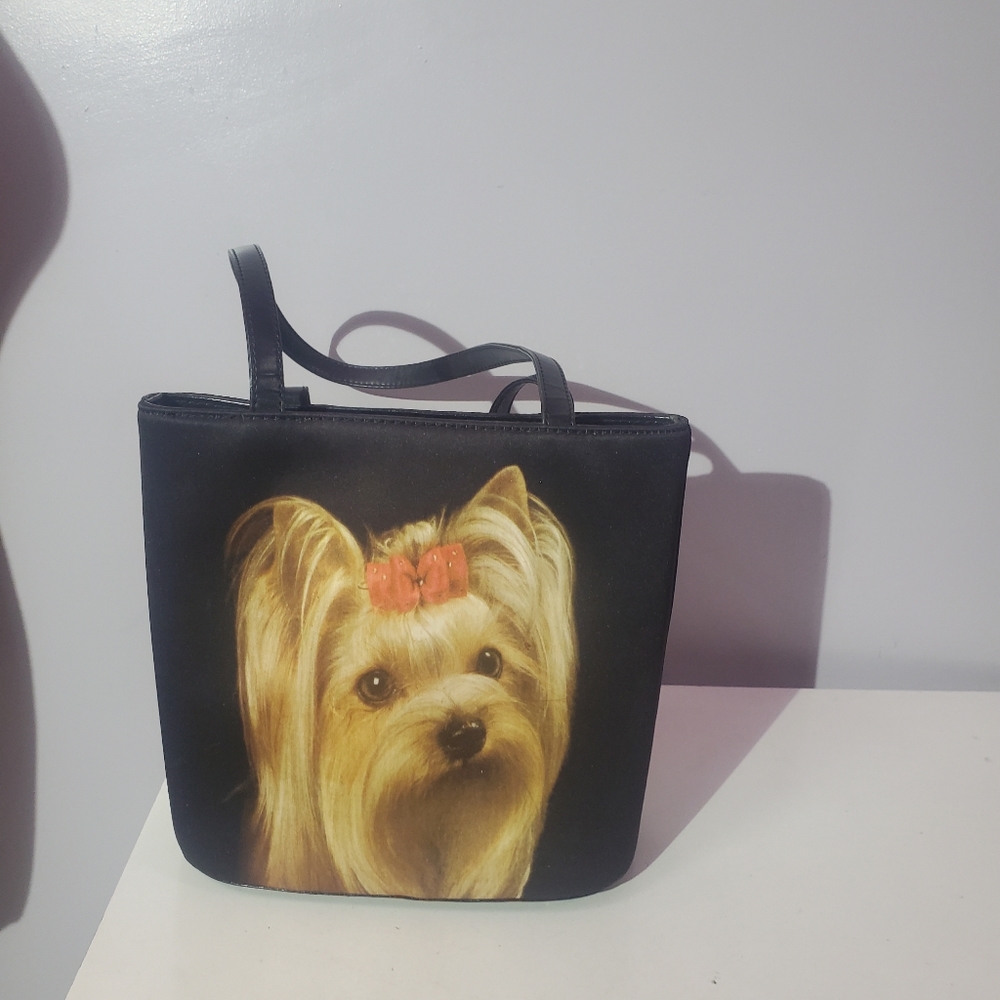 Yorkie dog black hobo shoulder purse